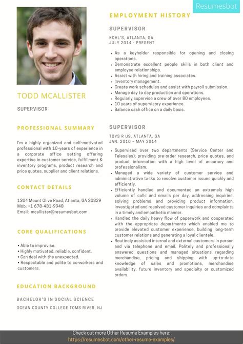 supervisor skills resume